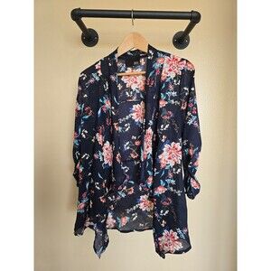 Kaii open Japanese floral‎ ruched sleeve lightweight cardigan women's medium